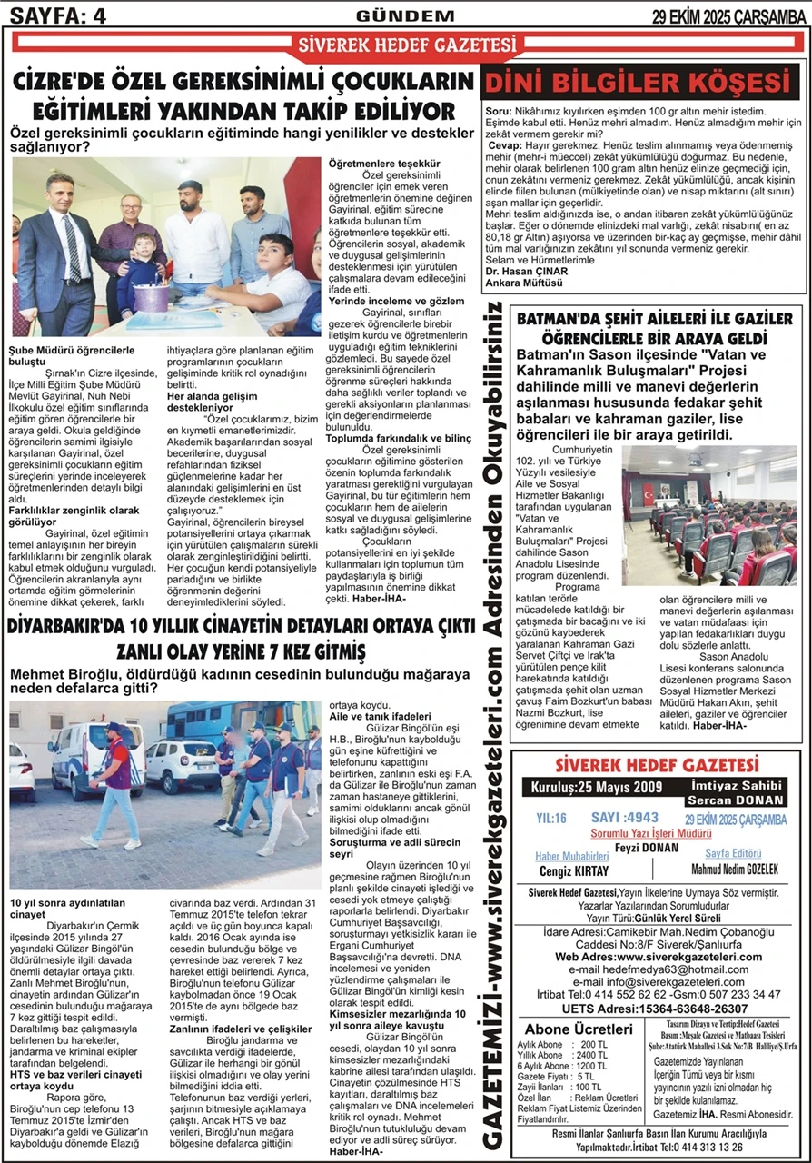 29.10.2025 Tarihli Gazetemiz