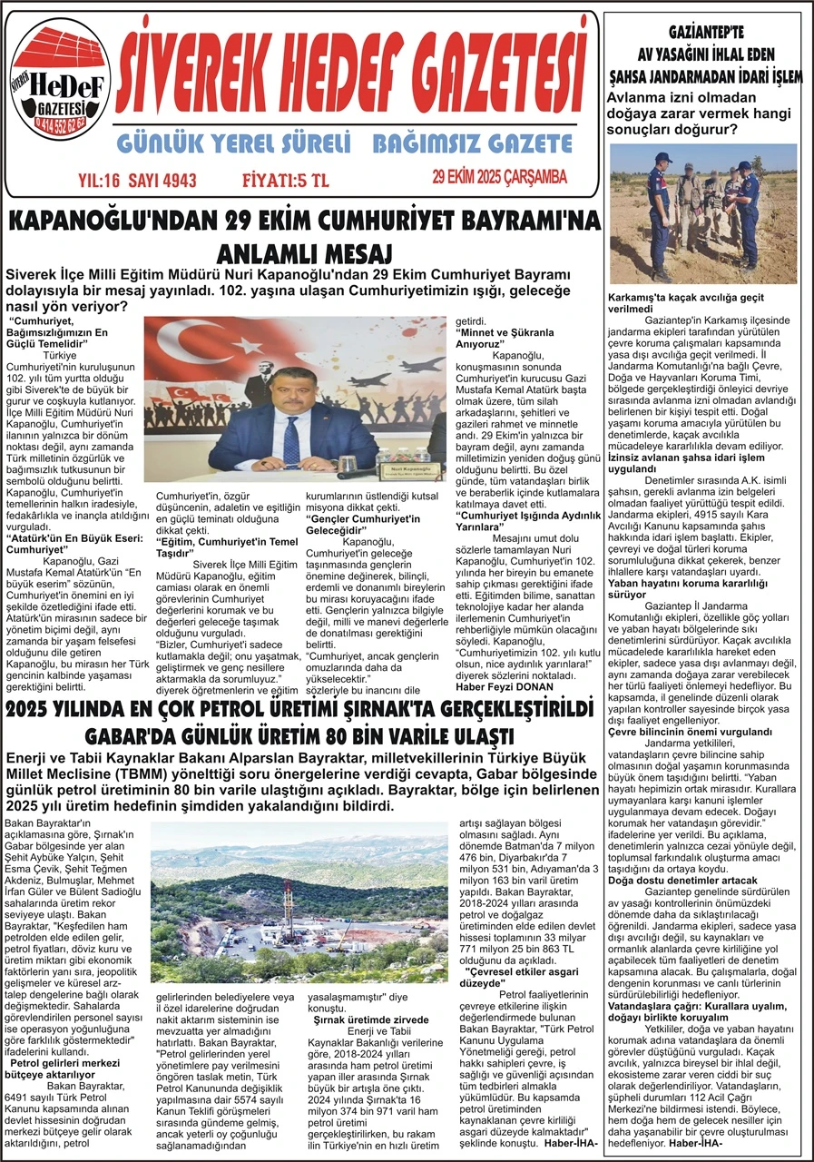29.10.2025 Tarihli Gazetemiz