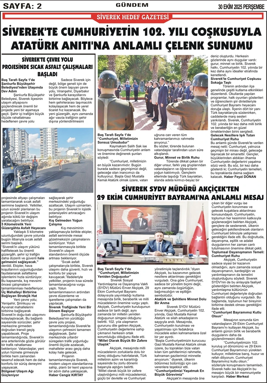 30.10.2025 Tarihli Gazetemiz