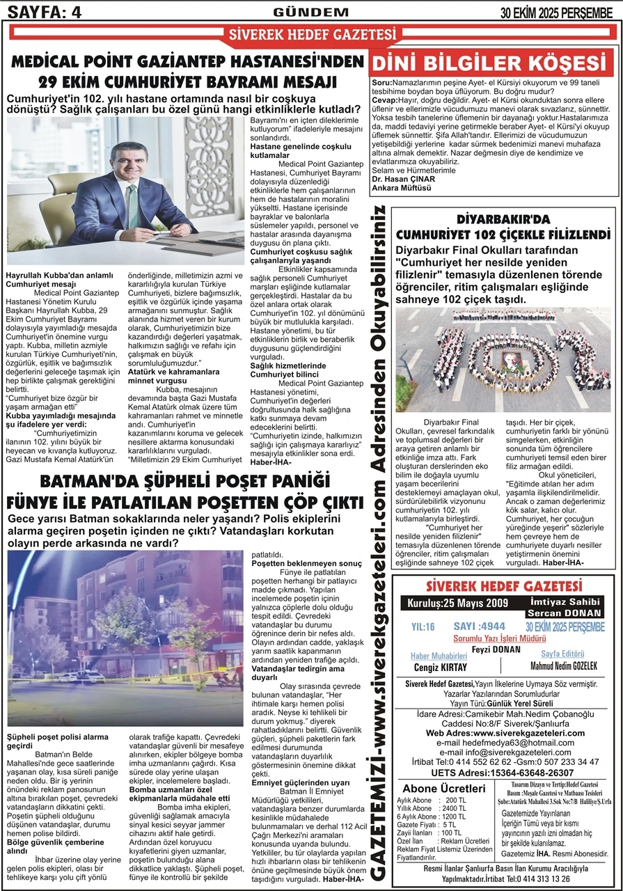 30.10.2025 Tarihli Gazetemiz