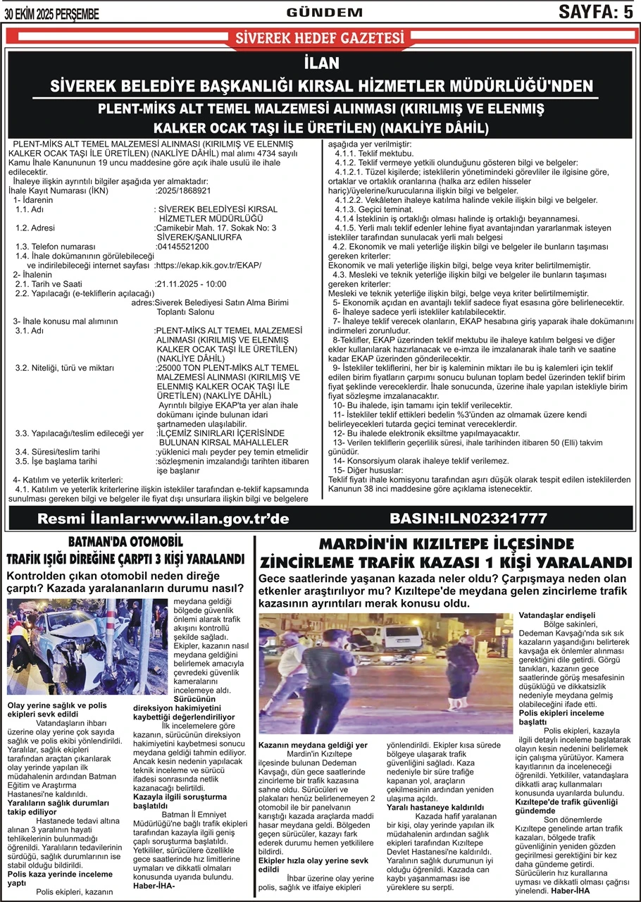 30.10.2025 Tarihli Gazetemiz