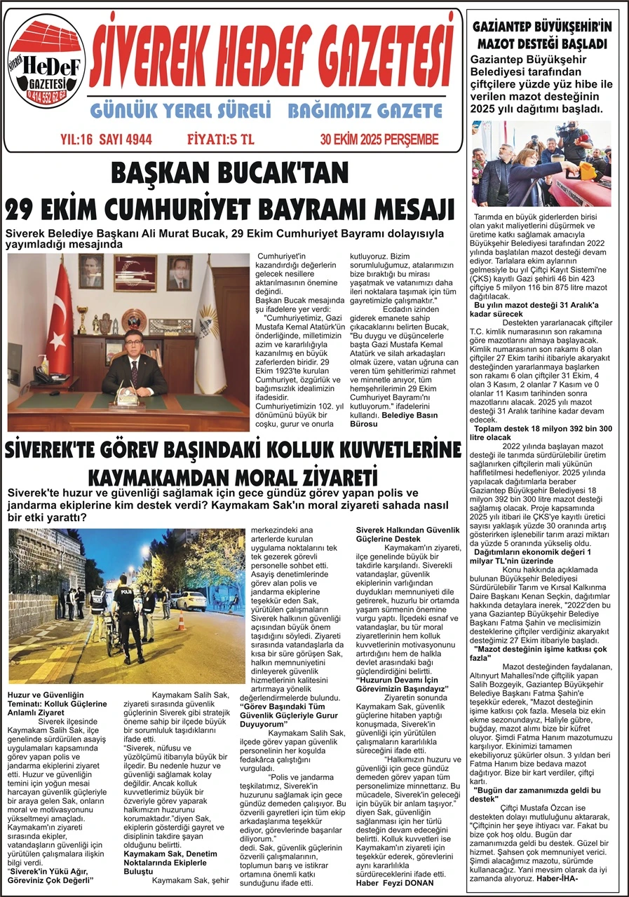 30.10.2025 Tarihli Gazetemiz