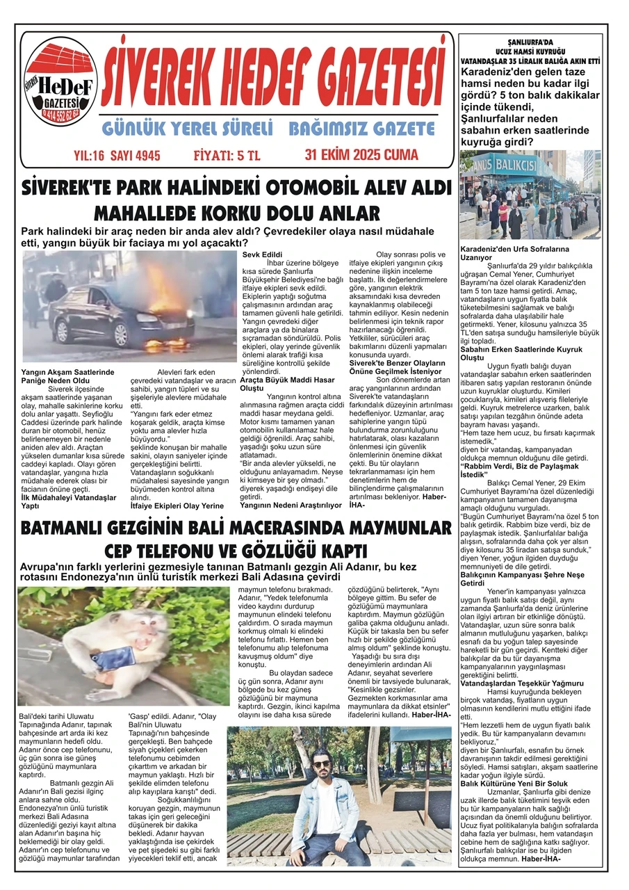 31.10.2025 Tarihli Gazetemiz