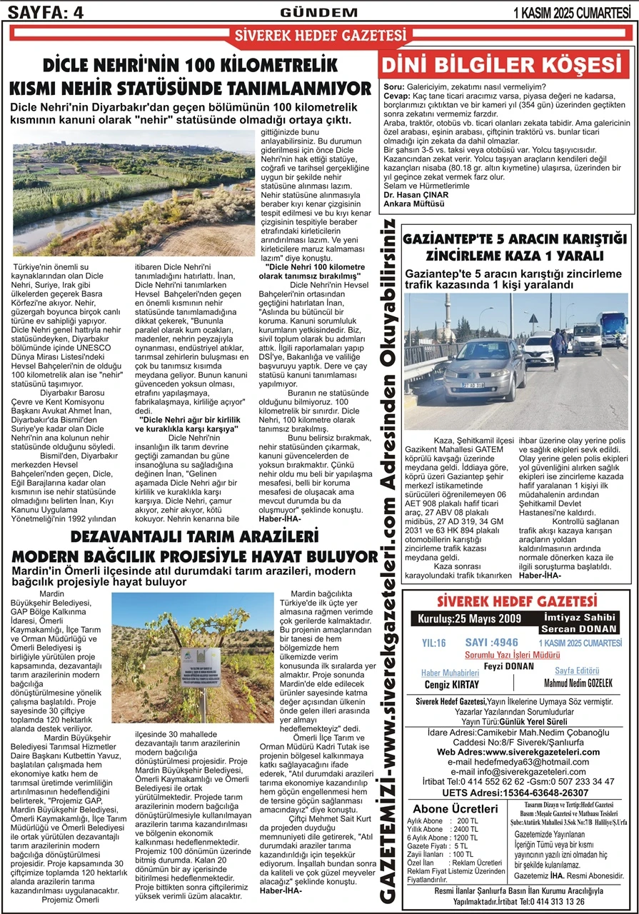 1.11.2025 Tarihli Gazetemiz