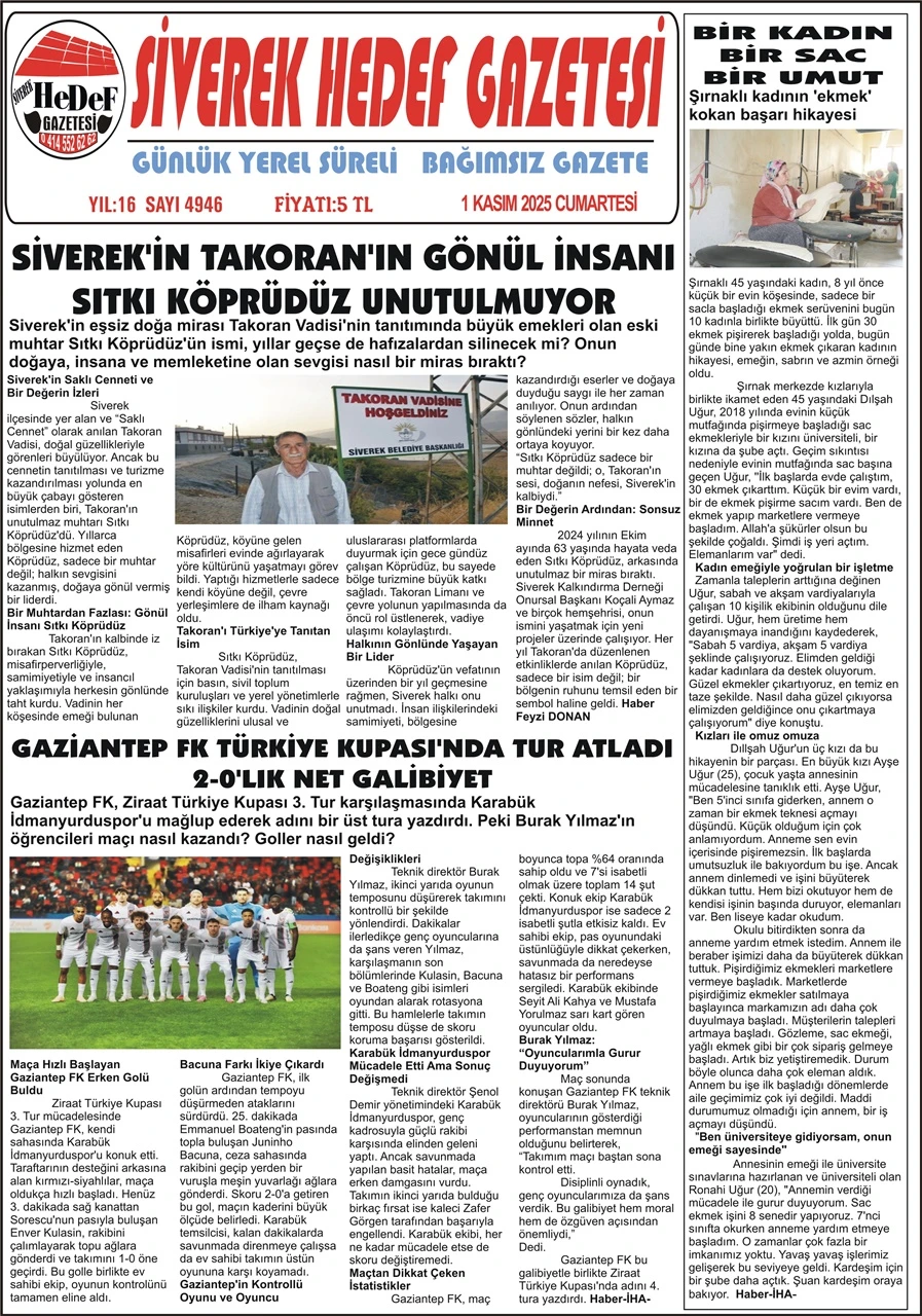 1.11.2025 Tarihli Gazetemiz