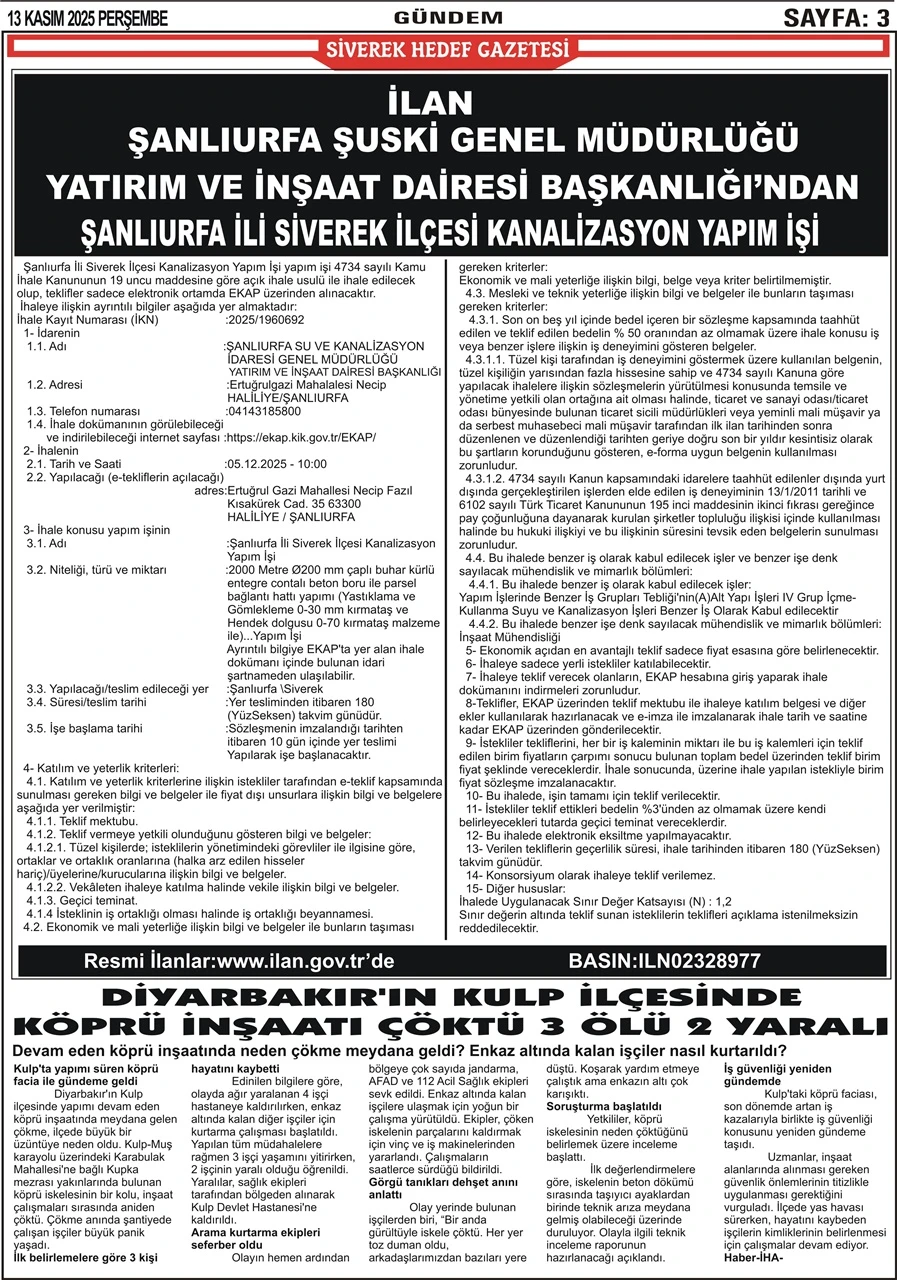 13.11.2025 Tarihli Gazetemiz