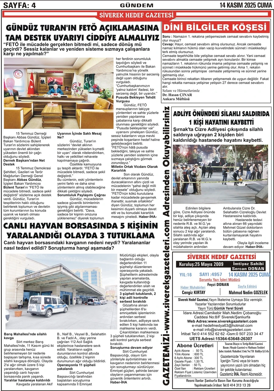 14.11.2025 Tarihli Gazetemiz