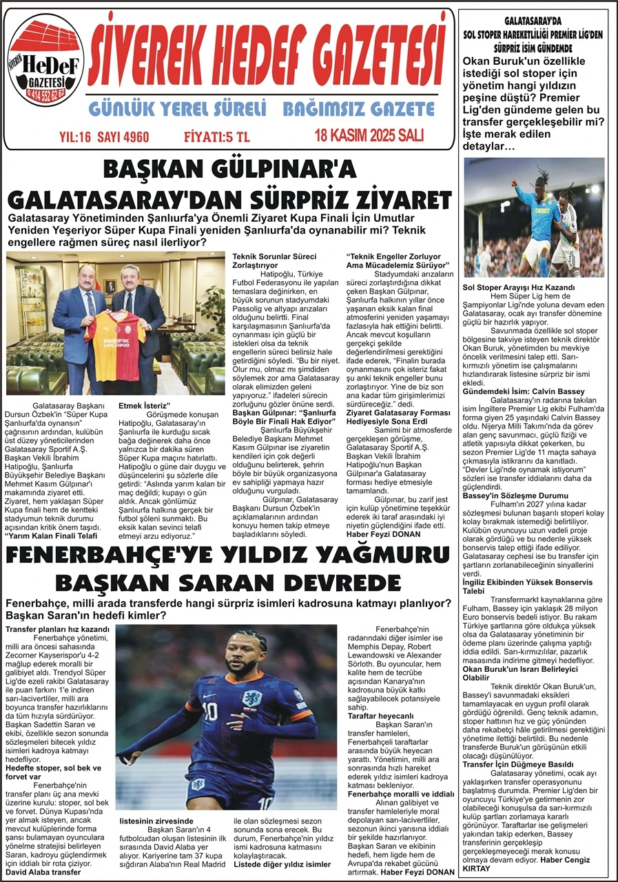 18.11.2025 Tarihli Gazetemiz