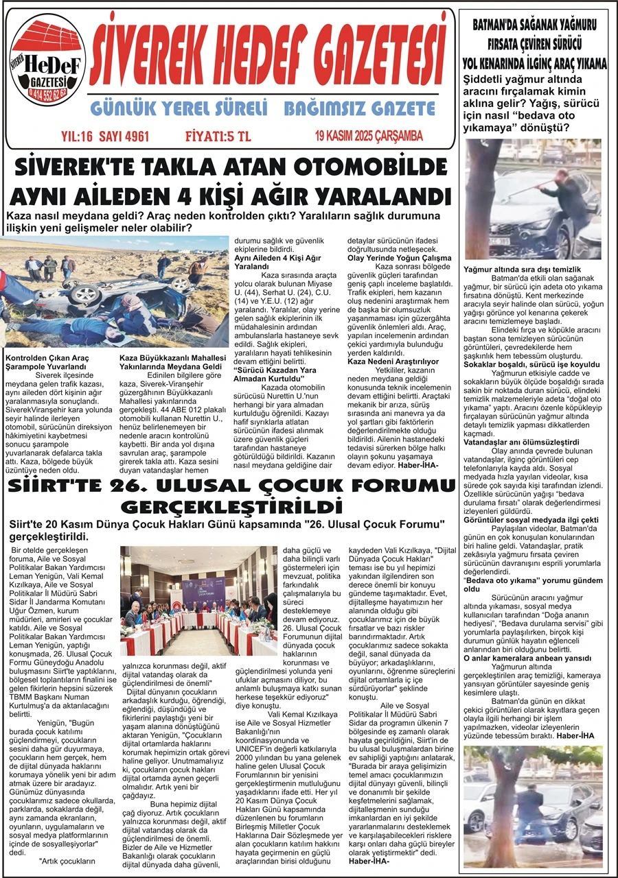 19.11.2025 Tarihli Gazetemiz