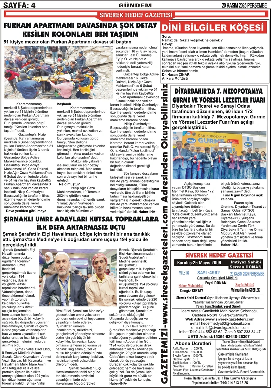20.11.2025 Tarihli Gazetemiz
