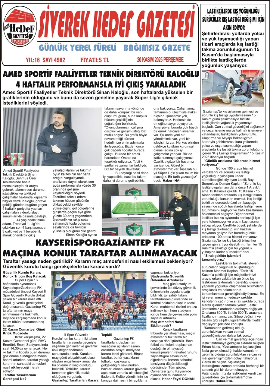 20.11.2025 Tarihli Gazetemiz