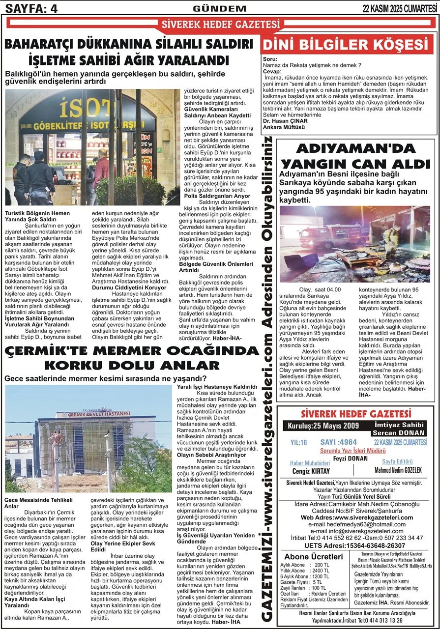 22.11.2025 Tarihli Gazetemiz