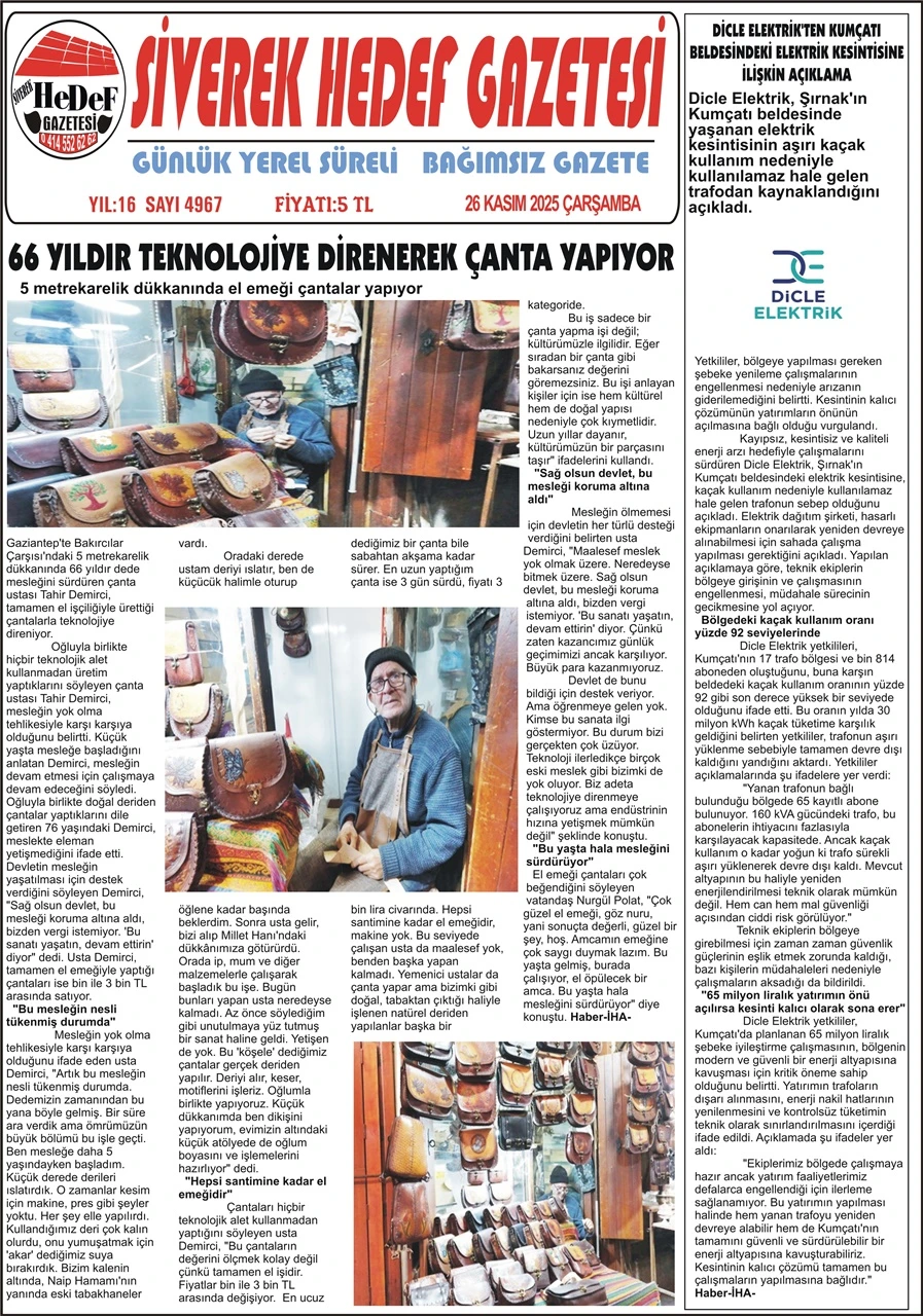 26.11.2025 Tarihli Gazetemi