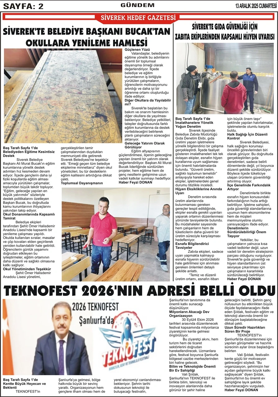 13.12.2025 Tarihli Gazetemiz