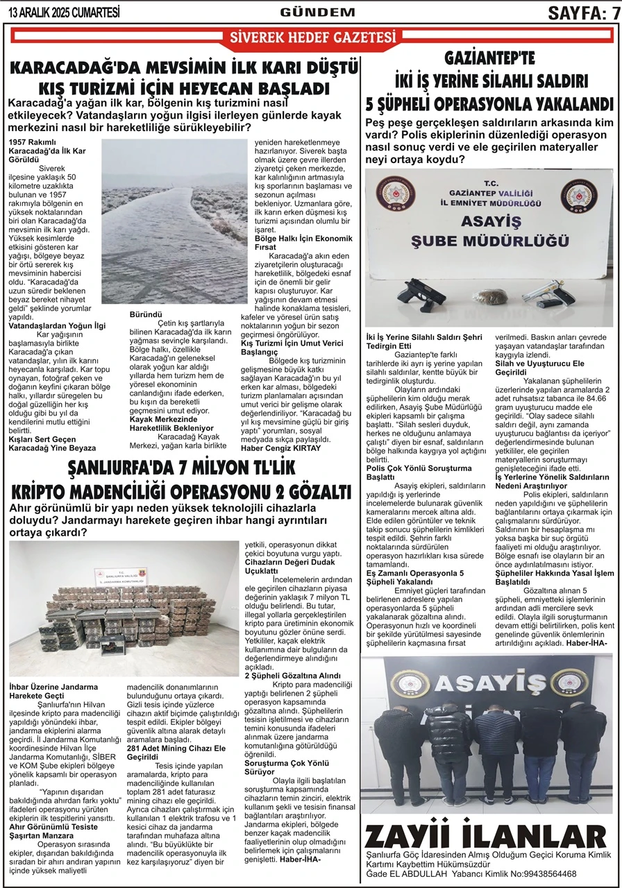 13.12.2025 Tarihli Gazetemiz