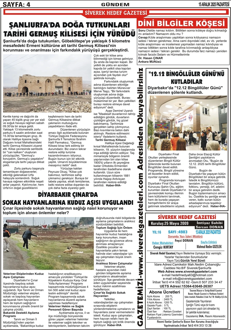 15.12.2025 Tarihli Gazetemiz