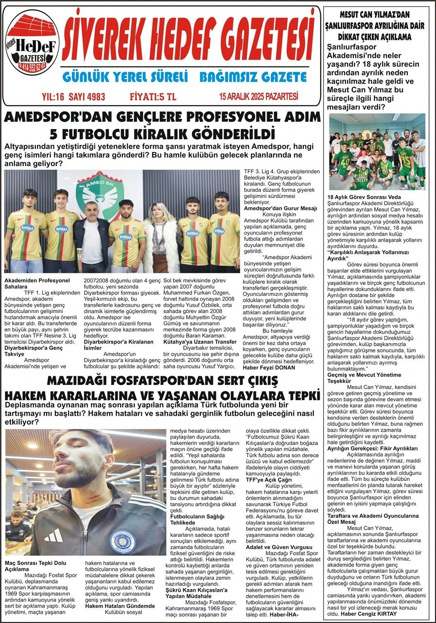 15.12.2025 Tarihli Gazetemiz