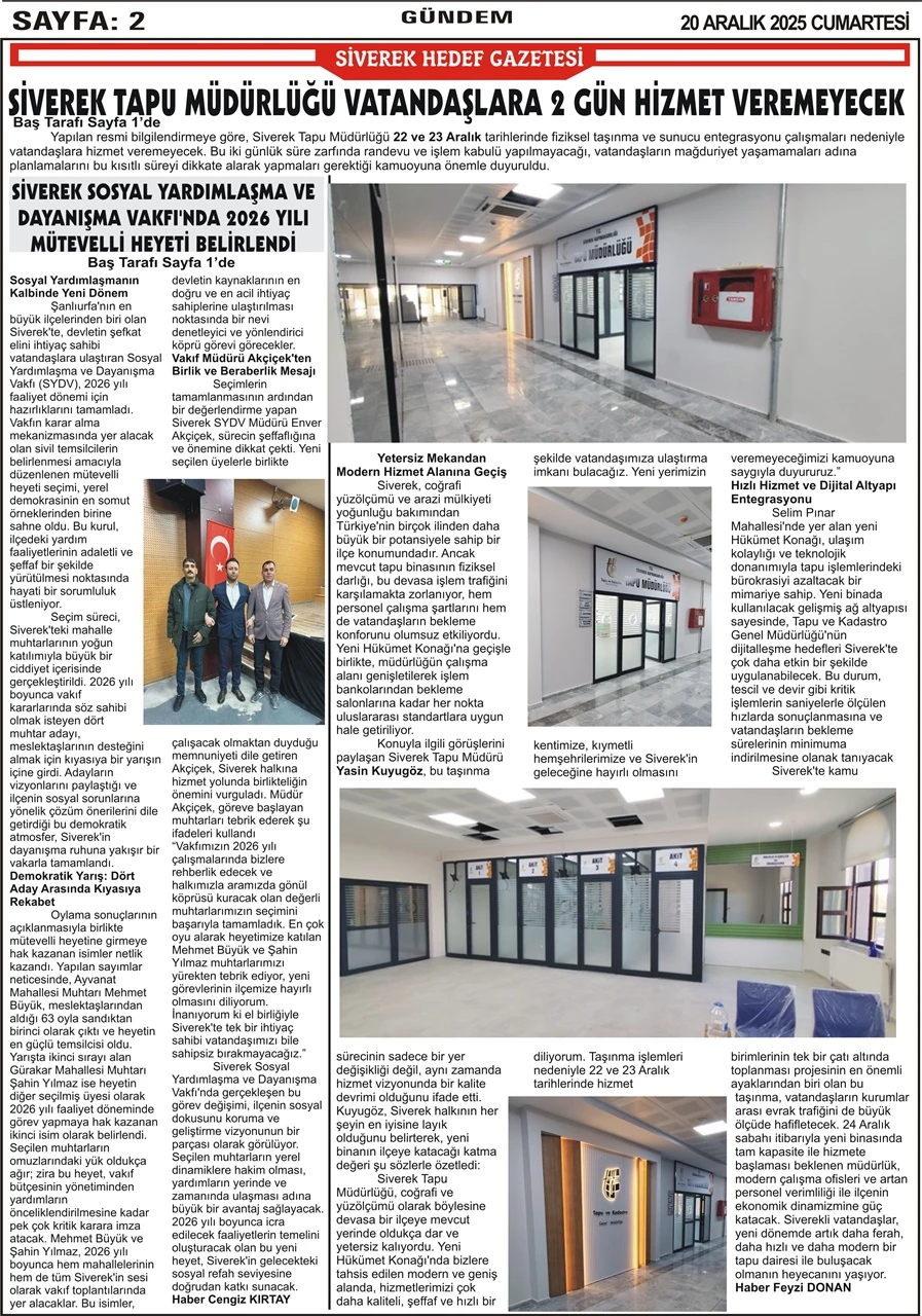 20.12.2025 Tarihli Gazetemiz