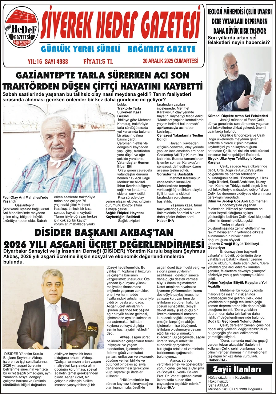 20.12.2025 Tarihli Gazetemiz