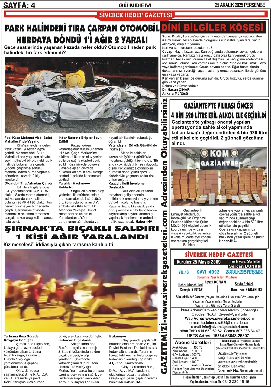 25.12.2025 Tarihli Gazetemiz