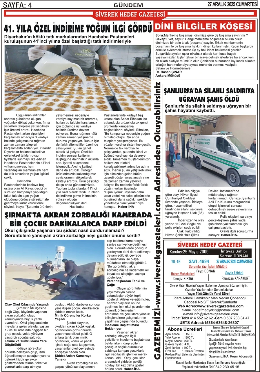 27.12.2025 Tarihli Gazetemiz