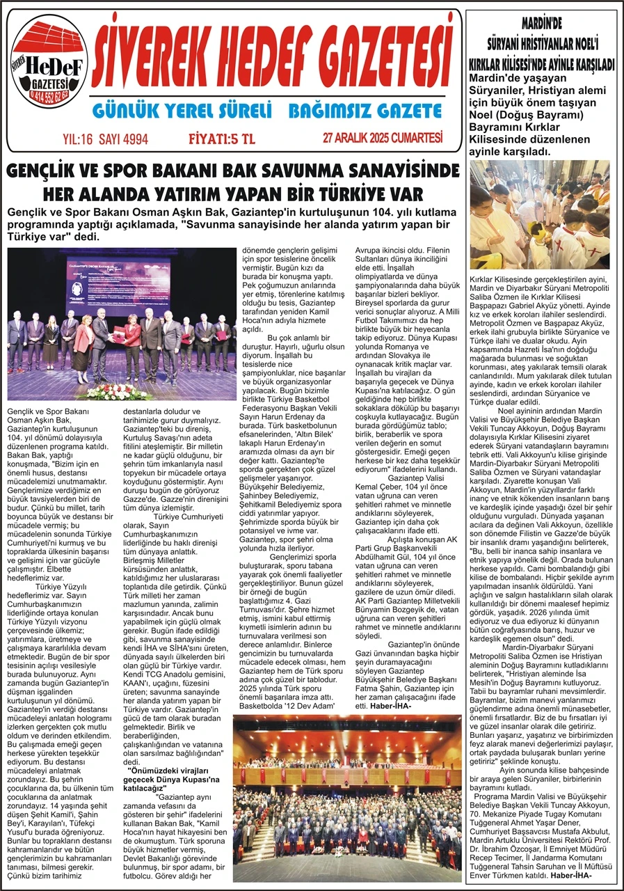 27.12.2025 Tarihli Gazetemiz