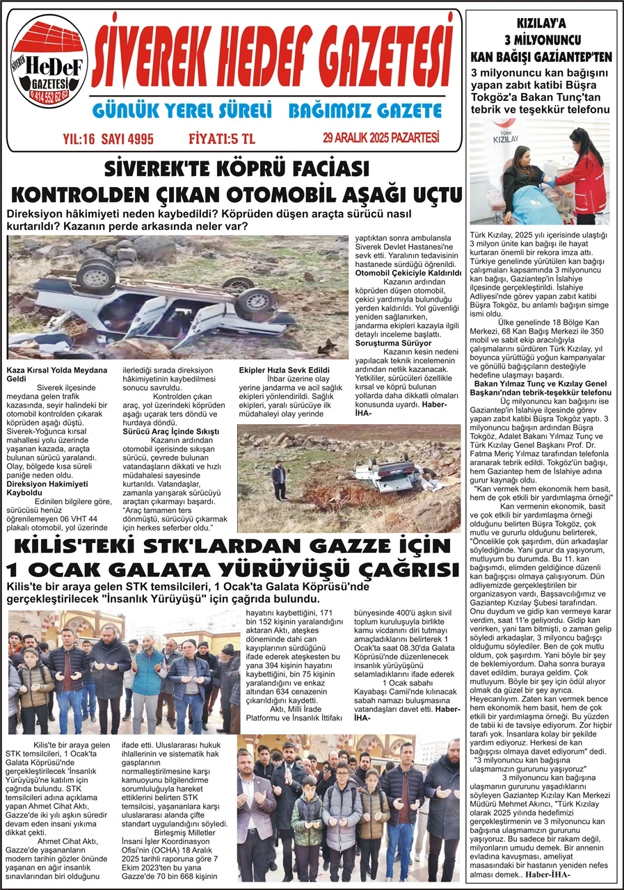 29.12.2025 Tarihli Gazetemiz