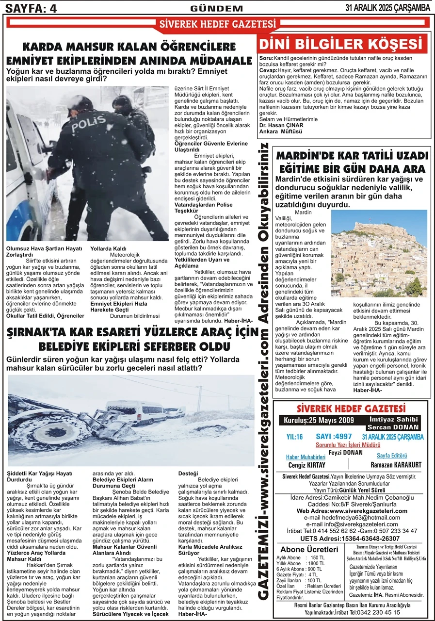 31.12.2025 Tarihli Gazetemiz