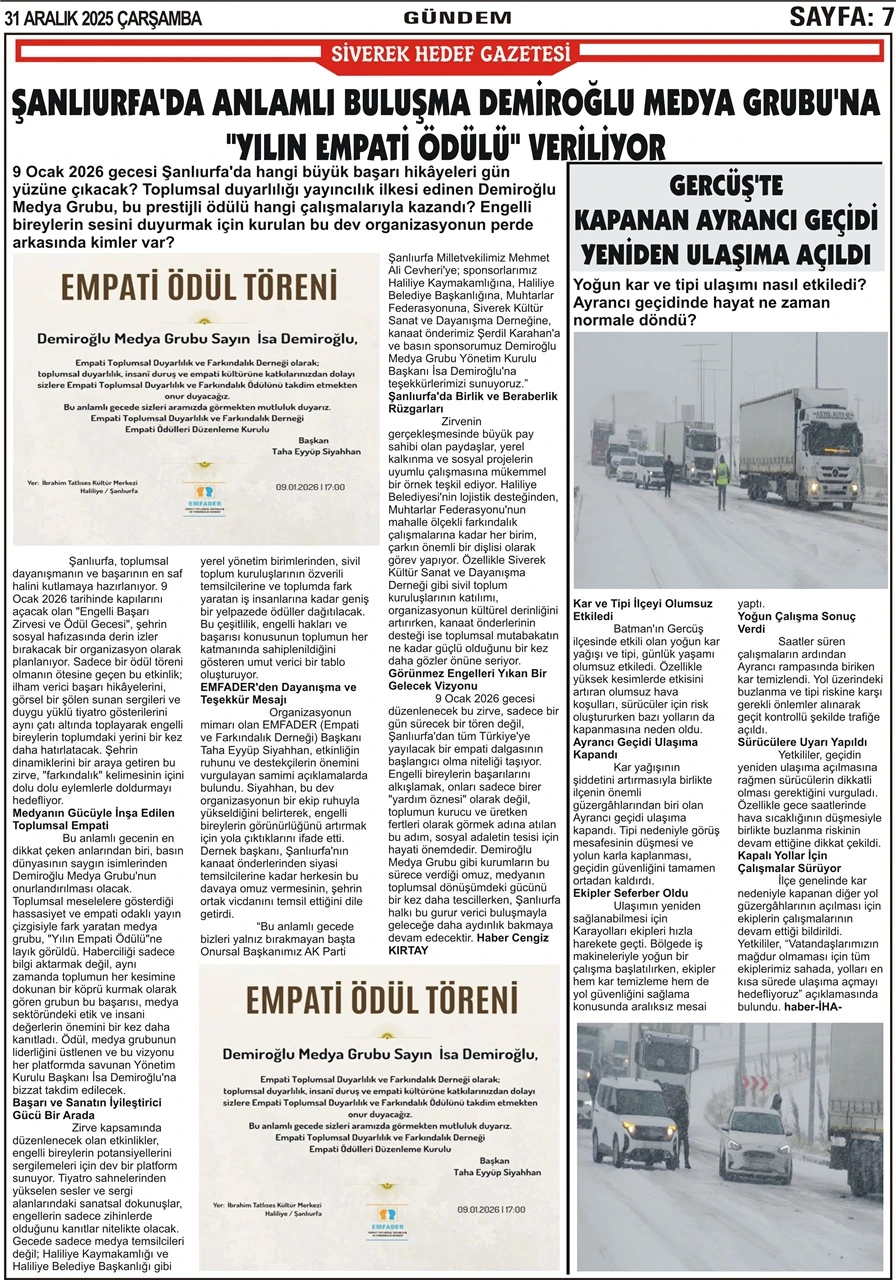 31.12.2025 Tarihli Gazetemiz