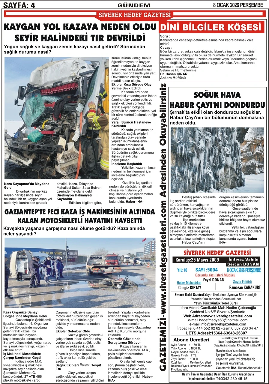 08.01.2026 Tarihli Gazetemiz