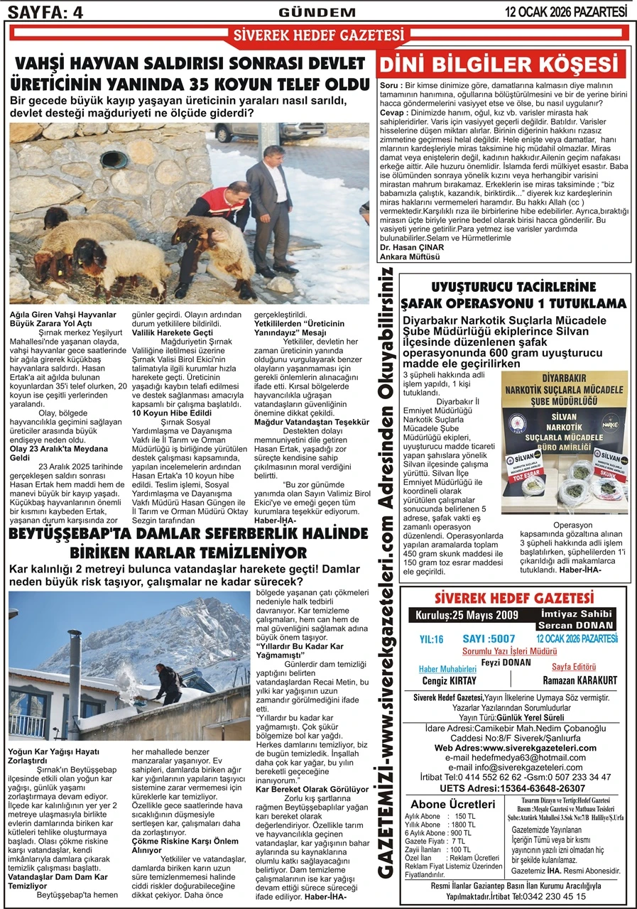 12.01.2026 Tarihli Gazetemiz 