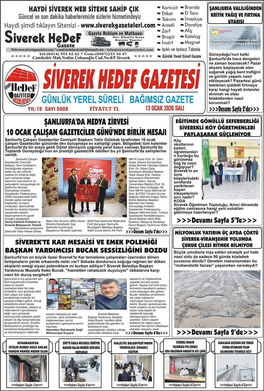 13.01.2026 Tarihli Gazetemiz