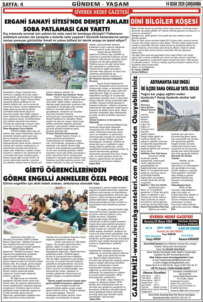 14.01.2026 Tarihli Gazetemiz