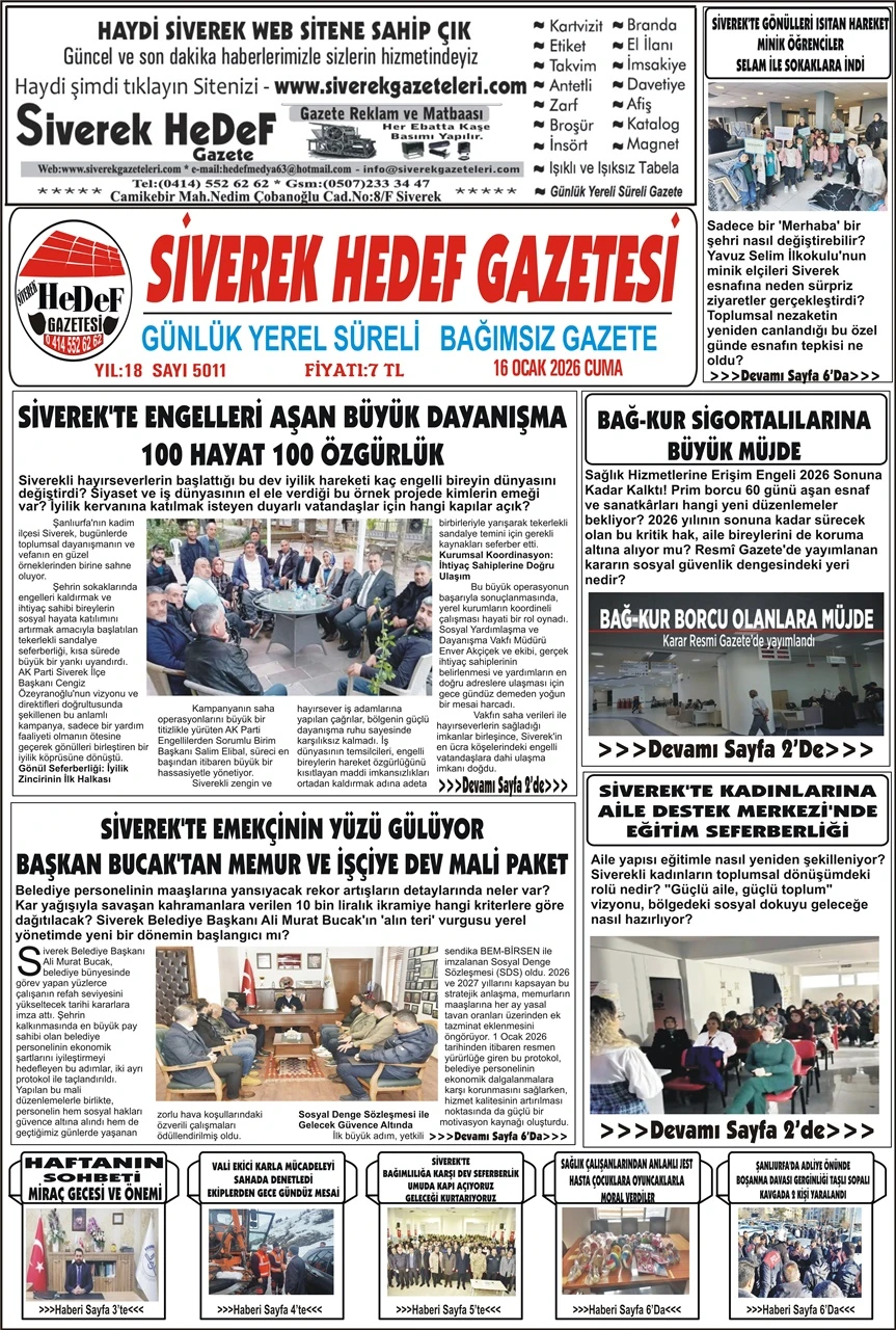 16.01.2026 Tarihli Gazetemiz