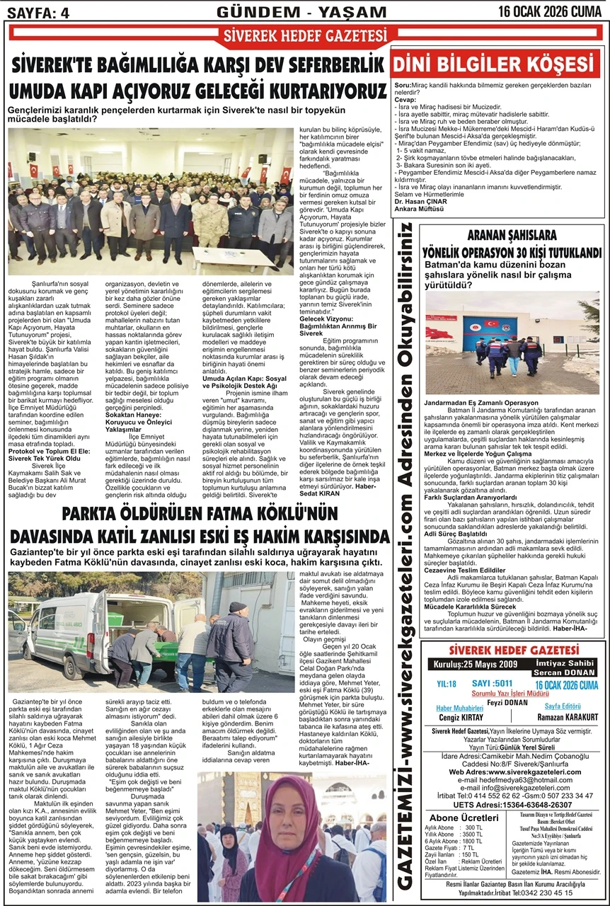 16.01.2026 Tarihli Gazetemiz