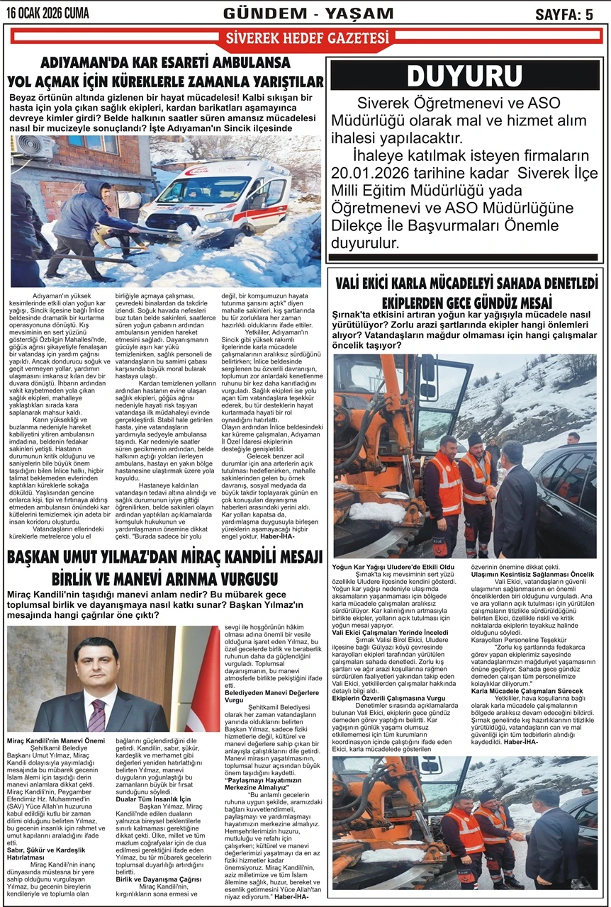 16.01.2026 Tarihli Gazetemiz