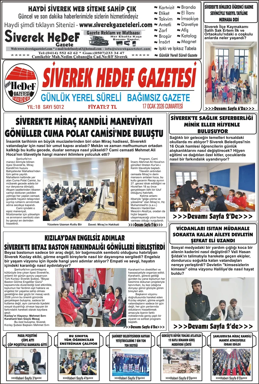17.01.2026 Tarihli Gazetemiz