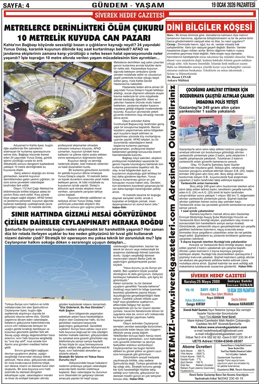 19.01.2026 Tarihli Gazetemiz