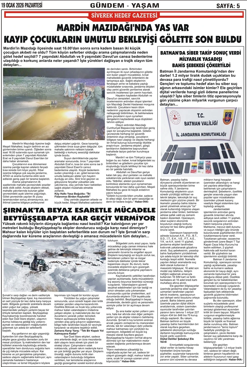 19.01.2026 Tarihli Gazetemiz