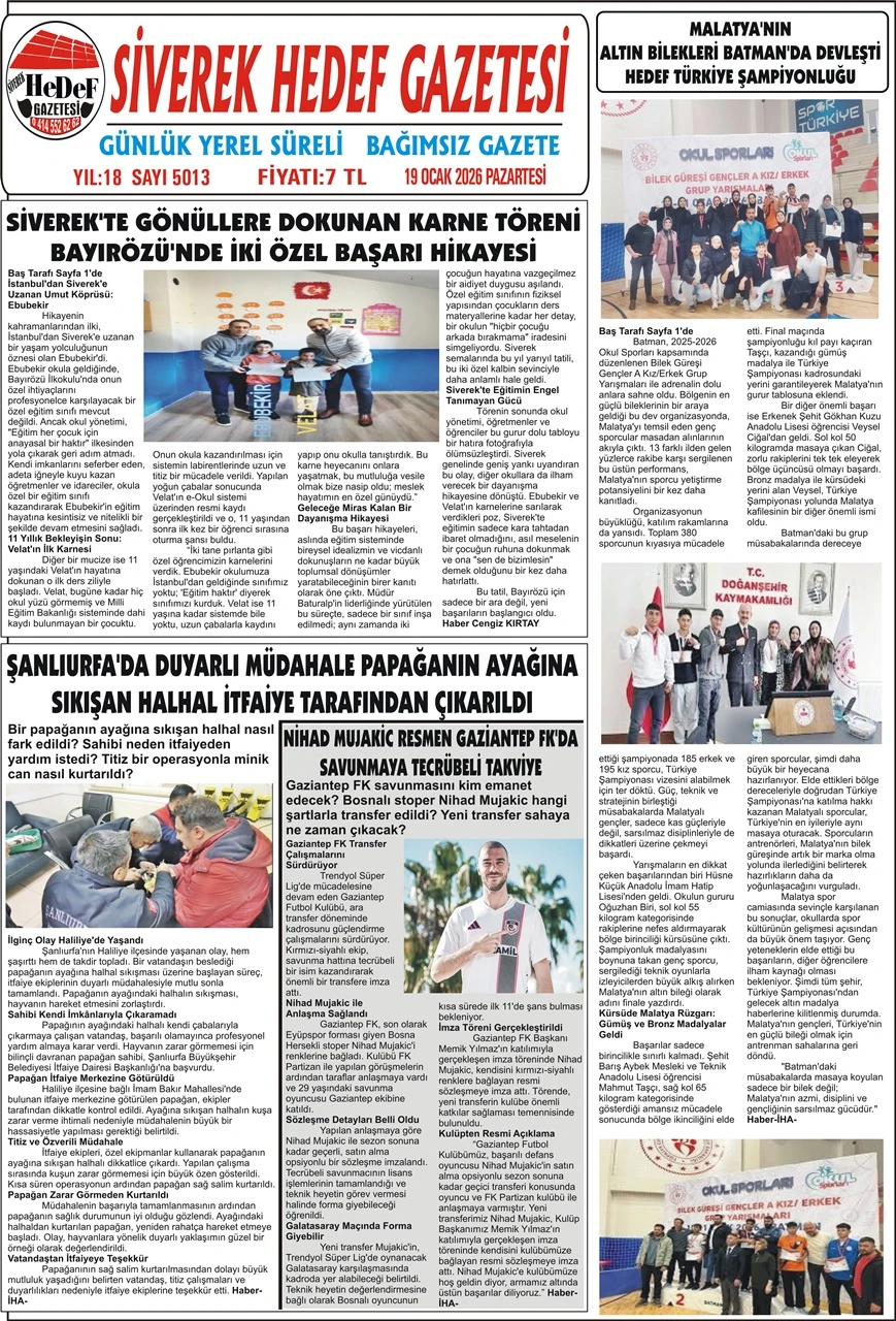 19.01.2026 Tarihli Gazetemiz