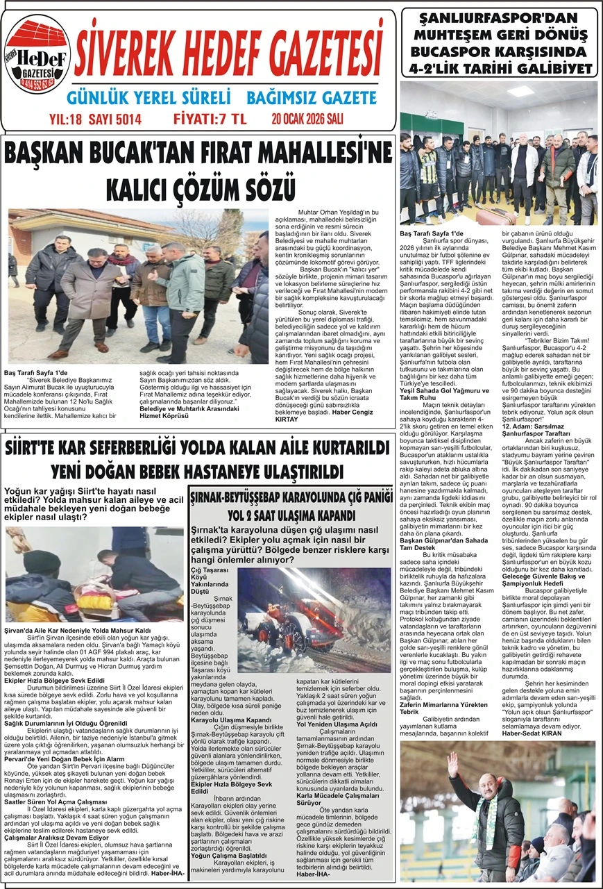 20.01.2026 Tarihli Gazetemiz