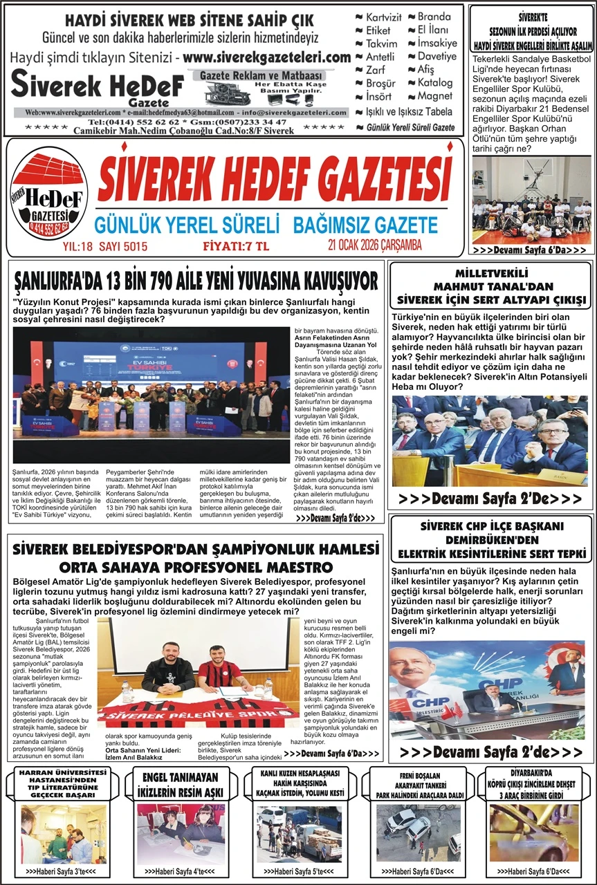 21.01.2026 Tarihli Gazetemiz