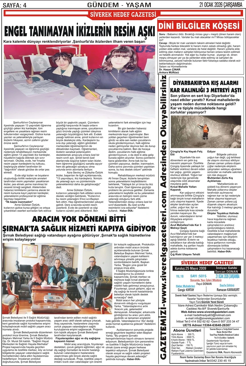 21.01.2026 Tarihli Gazetemiz