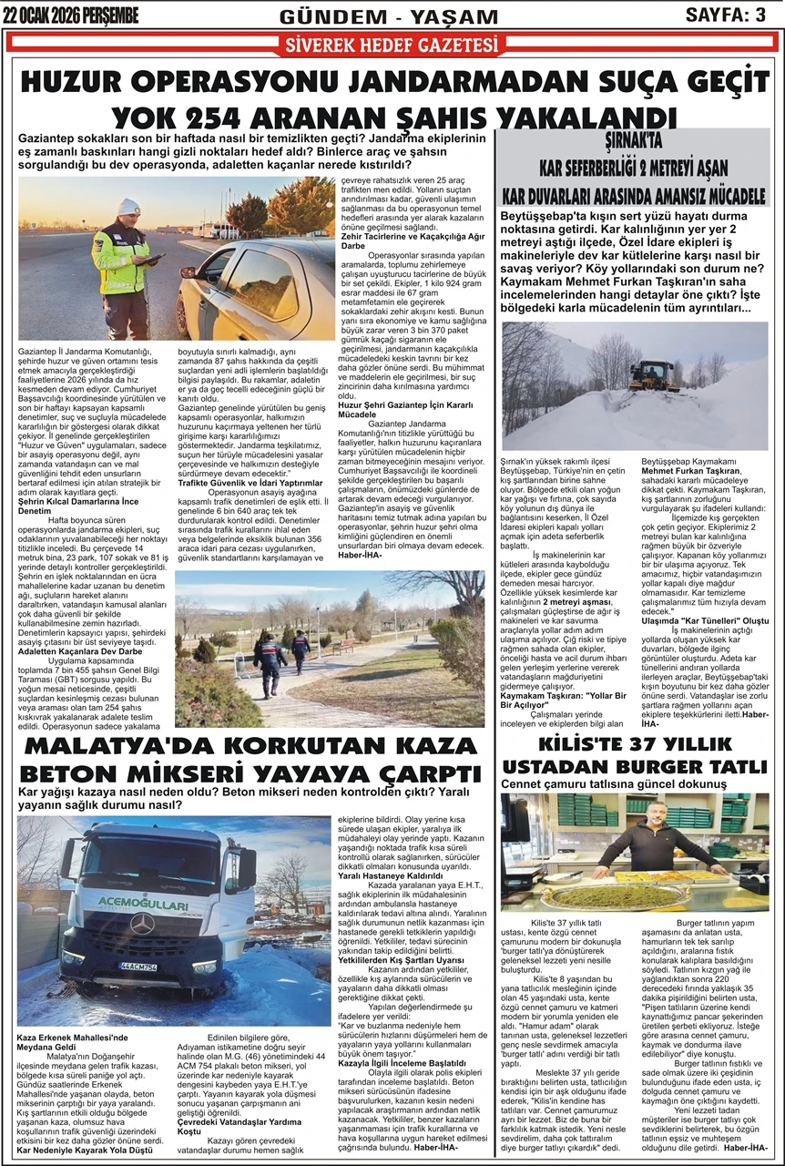 22.01.2026 Tarihli Gazetemiz