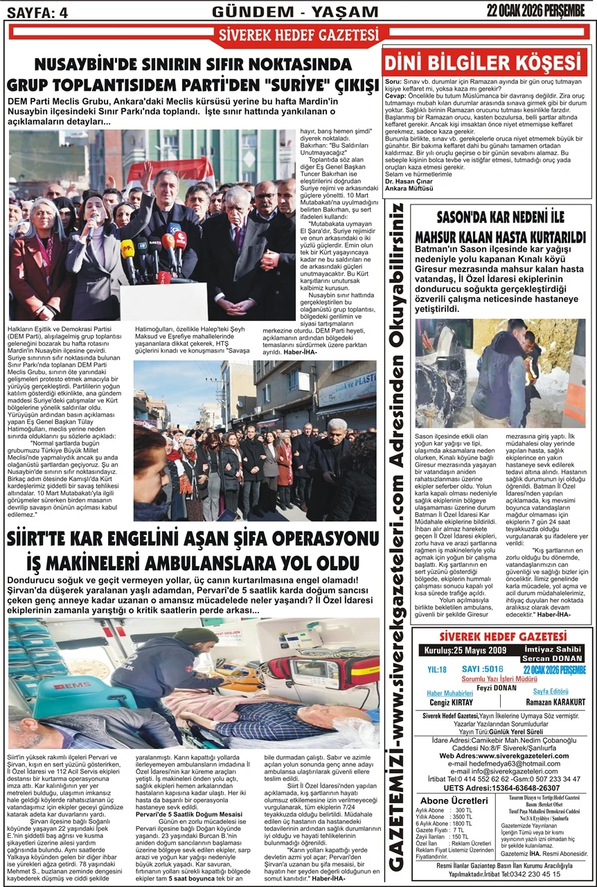 22.01.2026 Tarihli Gazetemiz