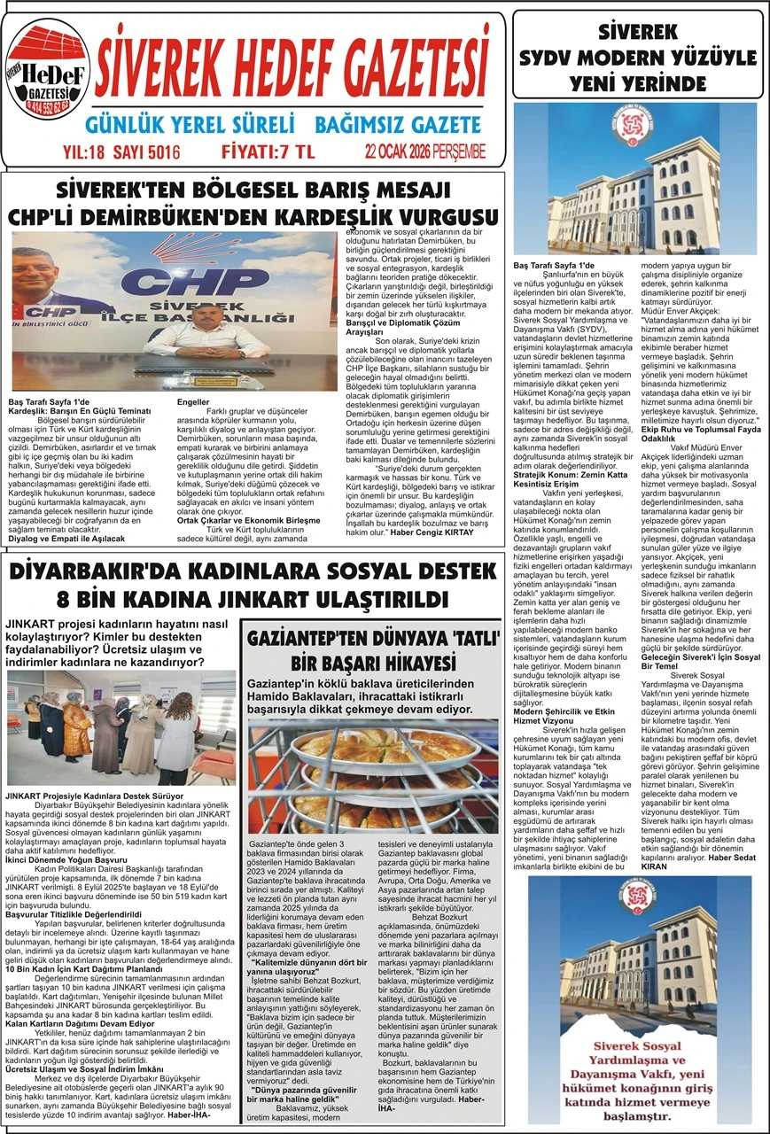 22.01.2026 Tarihli Gazetemiz