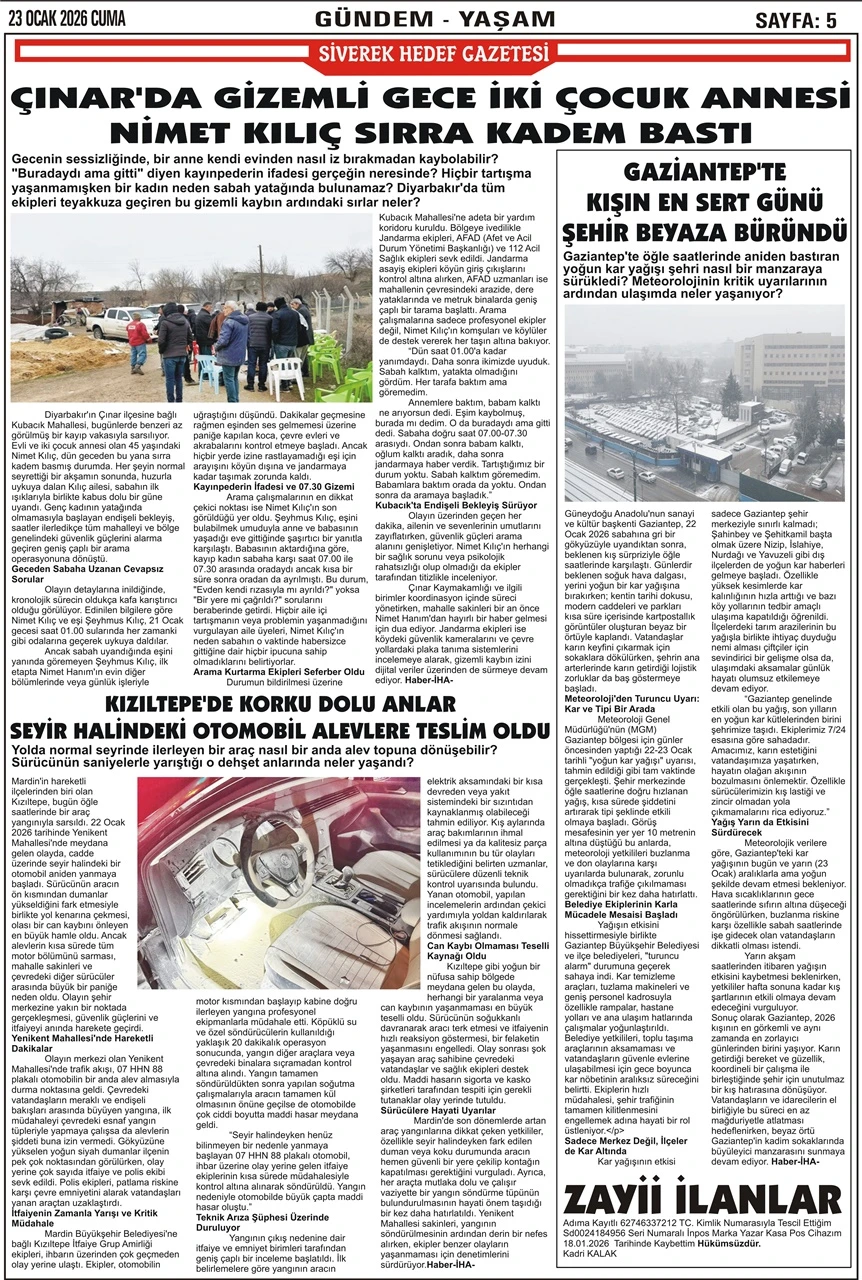 23.01.2026 Tarihli Gazetemiz