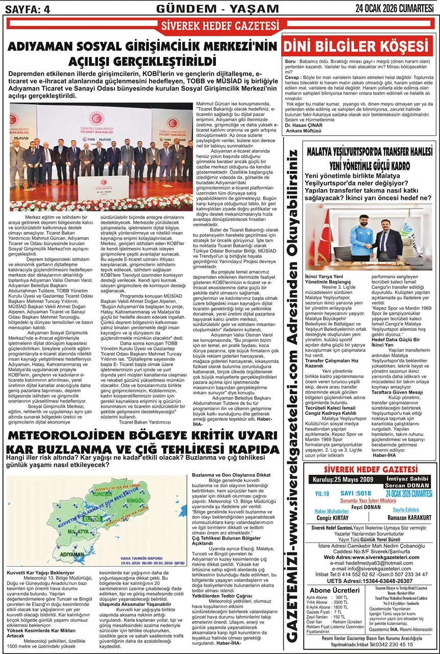 24.01.2026 Tarihli Gazetemiz