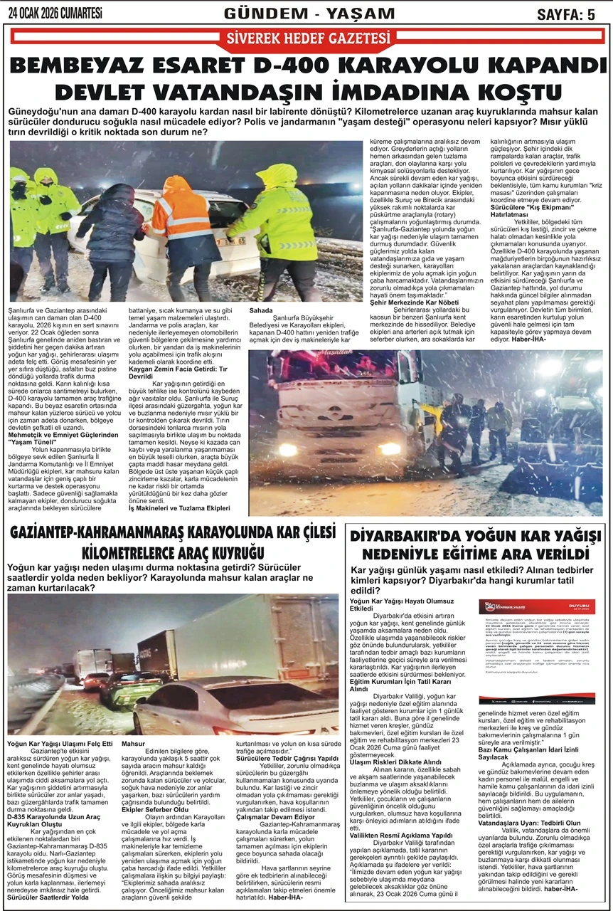 24.01.2026 Tarihli Gazetemiz