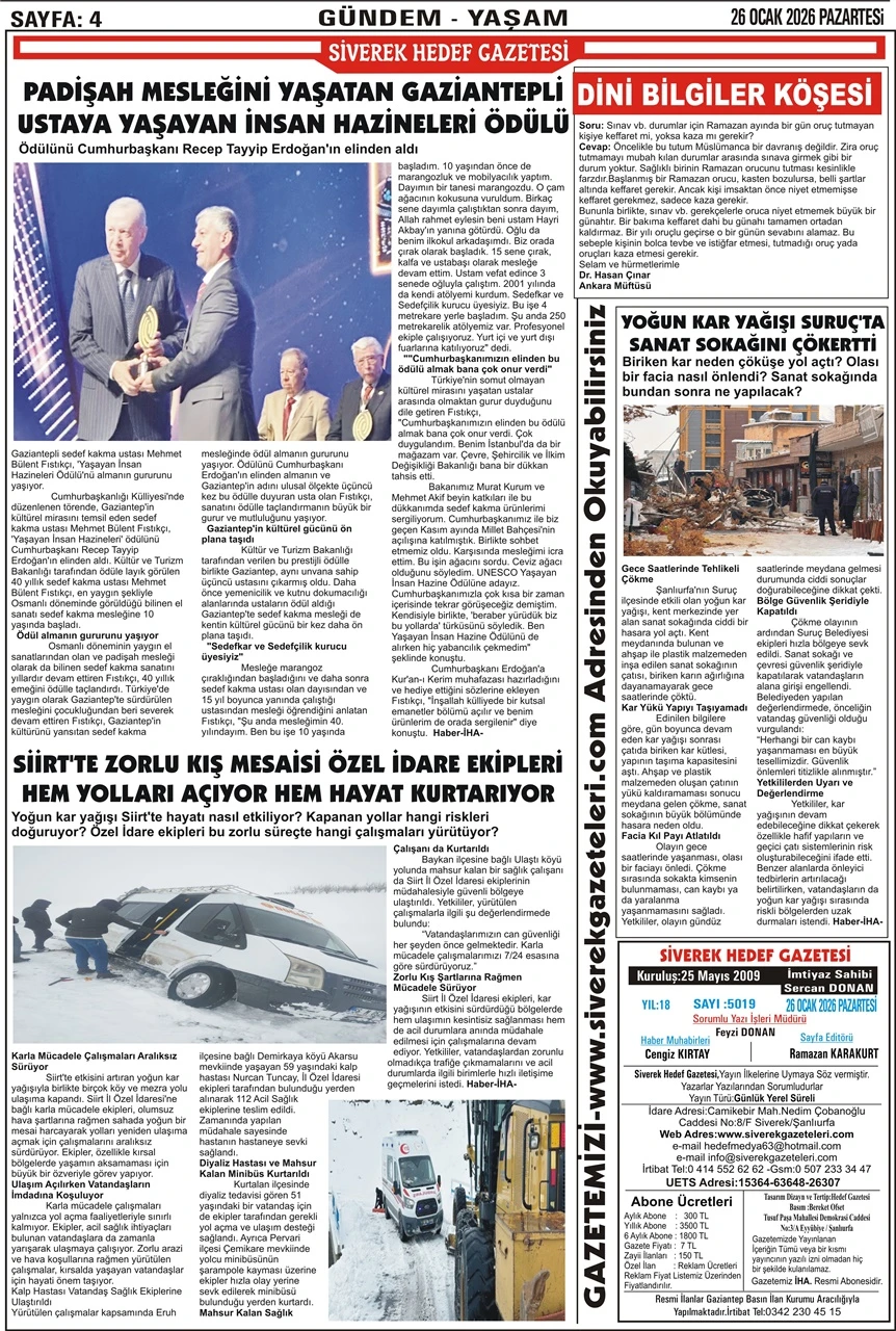 26.01.2026 Tarihli Gazetemiz